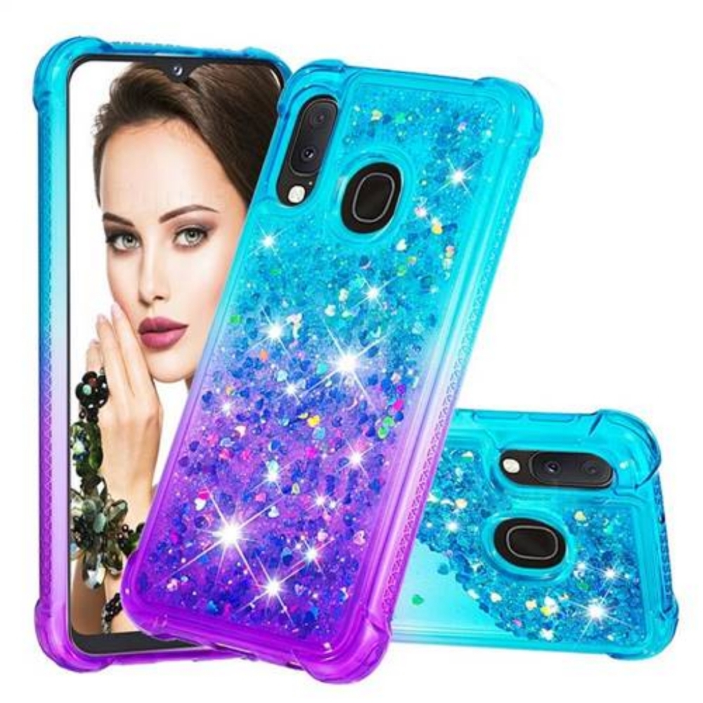 NEW Samsung Galaxy A20 A30 Floating Glitter Bling Sparkle Phone Case Teal Purple